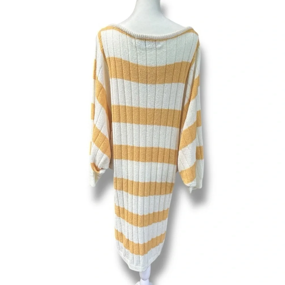 New Free People Beach Mauna Kea Stripe Mini Sweater Dress in Yellow | Large